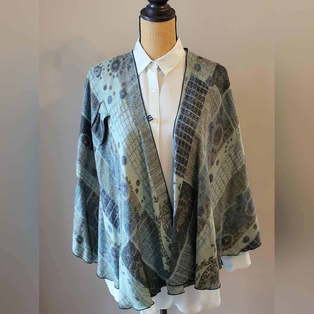 Cashmere Shawl/Wrap In Seafoam/Teal/Charcoal Geometric Design One Size - Picture 7 of 9